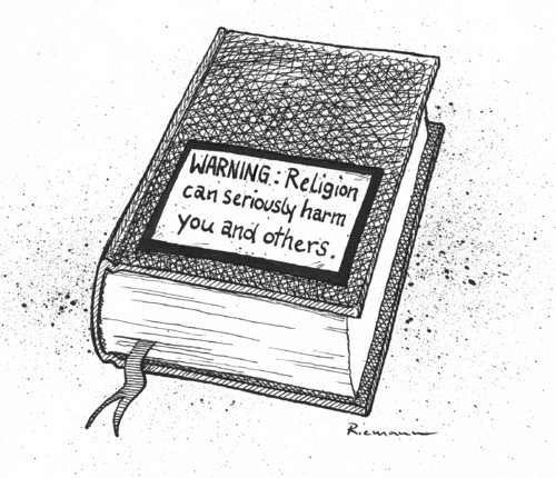 Cartoon: Warning (medium) by Riemann tagged religion,hate,violence,intolerance,health,warning,label,cartoon,george,riemann,religion,hate,violence,intolerance,health,warning,label,cartoon,george,riemann