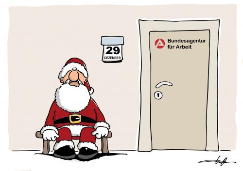 Cartoon: Arbeitsloser Weihnachtsmann (medium) by luftzone tagged weihnachtsmann,arbeitsamt,weihnachten,christmas,dezember,nikolaus,weihnachtsmann,arbeitsamt,weihnachten,dezember,nikolaus,weihnacht,jahreszeit,arbeit,job,karriere,beruf,arbeitsloser,arbeitslos,jobcenter,geschenke,geld,finanzen,wirtschaft,wirtschaftskrise,steuern,steuer,steuerzahler,shopping