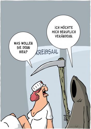 Cartoon: Berufliche Veränderung (medium) by luftzone tagged tod,kreißsaal,hebamme,geburt,schwanger,krankenhaus,gesundheit,sterben,tod,sterben,leben,geburt,baby,schwanger,hebamme,krankenhaus,gesundheit,sensenmann,existenz,beruf,job,arbeit,karriere