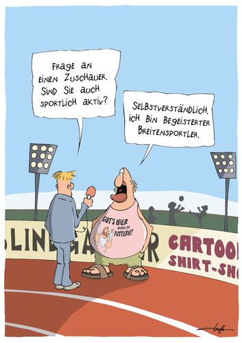 Cartoon: Breitensport (medium) by luftzone tagged humor,lustig,spaß,fun,cartoonalarm,cartoon,thomas,luft,luftzone,stadion,fußball,ball,sport,interview,dick,mikrofon,laufbahn,flutlicht,mann,sportler,fun,fußball,sport,interview