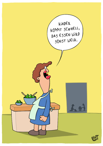 Cartoon: Es gibt Essen (medium) by luftzone tagged cartoon,thomas,luft,lustig,essen,vegetarier,kinder,küche,mutter,salat,cartoon,thomas,luft,lustig,essen,vegetarier,kinder,küche,mutter,salat