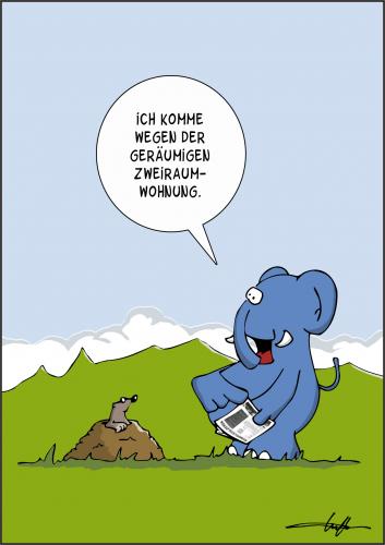 Cartoon: Mietwohnung (medium) by luftzone tagged wohnen,elefant,maulwurf,tiere,mieten,mietwohnung,zeitung,anzeige,inserat,wohnen,stadt,wohnungssuche,wohnung,haus,mieter,mitbewohner,nachmieter,vermietung,vermieter,mieten,tiere,tier,zeitung,anzeige,inserat,immobilien,maulwurf,elefant,mietobjekt,mietwohnung,untermieter,untermiete,wg,wohngemeinschaft