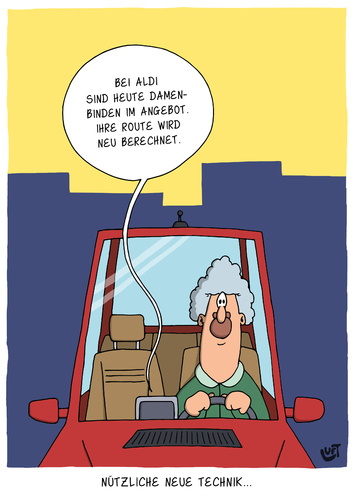 Cartoon: Route (medium) by luftzone tagged thomas,luft,cartoon,lustig,route,navigation,umleitung,ali,einkaufen,auto,damenbinden,thomas,luft,cartoon,lustig,route,navigation,umleitung,ali,einkaufen,auto,damenbinden