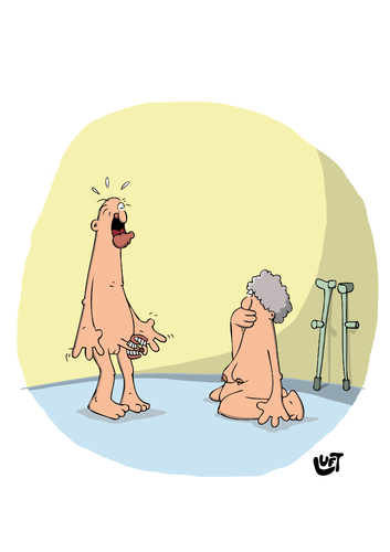 Cartoon: Uups (medium) by luftzone tagged cartoonalarm,cartoon,thomas,luft,luftzone,humor,comic,spaß,lustig,freude,lachen,comedy,lacher,brüller,zeichnung,sprechblase,karikatur,alter,oma,opa,gebiss,krücken,missgeschick,maleur,uups,nackt,geschlechtsverkehr,zähne,dritten,rentner,alter,oma,oper,alte,liebe,leidenschaft,gebiss