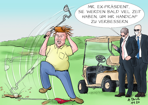 Cartoon: Abgewählt (medium) by Ago tagged usa,präsidentschaftswahl,joe,biden,demokrat,sieger,neuer,präsident,amtsinhaber,donald,trump,republikaner,wahlniederlage,schlechter,verlierer,anfechtung,klagewelle,forderung,neue,auszählung,verweigerung,eingeständnis,niederlage,egomane,narzisst,rabauke,golfspielen,handicap,politik,caricature,karikatur,cartoon,pressezeichnung,illustration,tale,agostino,natale,usa,präsidentschaftswahl,joe,biden,demokrat,sieger,neuer,präsident,amtsinhaber,donald,trump,republikaner,wahlniederlage,schlechter,verlierer,anfechtung,klagewelle,forderung,neue,auszählung,verweigerung,eingeständnis,niederlage,egomane,narzisst,rabauke,golfspielen,handicap,politik,caricature,karikatur,cartoon,pressezeichnung,illustration,tale,agostino,natale