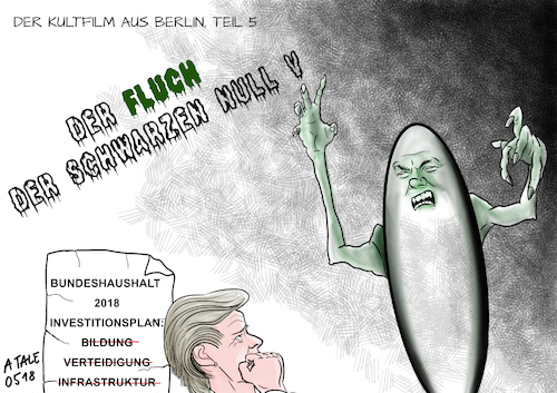 Cartoon: Fluch der schwarzen Null (medium) by Ago tagged finanzminister,olaf,scholz,bundeshaushalt,2018,regierung,schwarze,null,keine,neuverschuldung,kritik,debatte,bundestag,investitionsstau,mehr,investitionen,bildung,verkehr,infrastruktur,forderung,ursula,von,der,leyen,erhöhung,wehretat,wirtschaft,politik,karikatur,cartoon,pressezeichnung,illustration,tale,agostino,natale,finanzminister,olaf,scholz,bundeshaushalt,2018,regierung,schwarze,null,keine,neuverschuldung,kritik,debatte,bundestag,investitionsstau,mehr,investitionen,bildung,verkehr,infrastruktur,forderung,ursula,von,der,leyen,erhöhung,wehretat,wirtschaft,politik,karikatur,cartoon,pressezeichnung,illustration,tale,agostino,natale