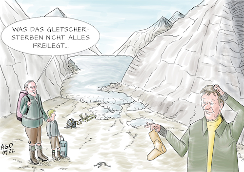 Cartoon: Fundstücke (medium) by Ago tagged gletscher,schmelzen,natur,schaden,umwelt,klimaschutz,klimawandel,erderwärmung,maßnahmen,zögerlich,wandel,schwierig,wanderer,fundsachen,schlüssel,socke,leiche,stein,politik,caricature,karikatur,cartoon,pressezeichnung,illustration,ago,agostino,natale,gletscher,schmelzen,natur,schaden,umwelt,klimaschutz,klimawandel,erderwärmung,maßnahmen,zögerlich,wandel,schwierig,wanderer,fundsachen,schlüssel,socke,leiche,stein,politik,caricature,karikatur,cartoon,pressezeichnung,illustration,ago,agostino,natale