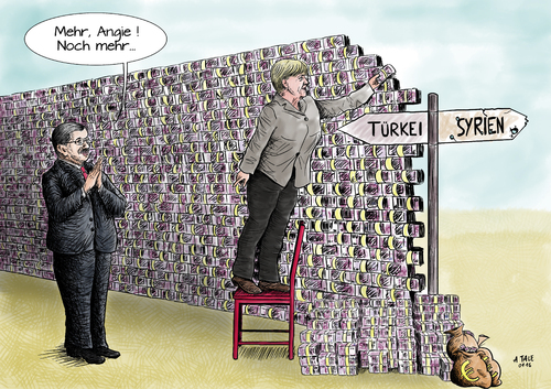 Cartoon: Geldwall (medium) by Ago tagged angela,merkel,davutoglu,türkei,deutschland,eu,europa,hilfe,unterstützung,geld,syrien,bürgerkrieg,flüchtlinge,hot,spot,lager,aufnehmen,politik,cartoon,karikatur,angela,merkel,davutoglu,türkei,deutschland,eu,europa,hilfe,unterstützung,geld,syrien,bürgerkrieg,flüchtlinge,hot,spot,lager,aufnehmen,politik,cartoon,karikatur