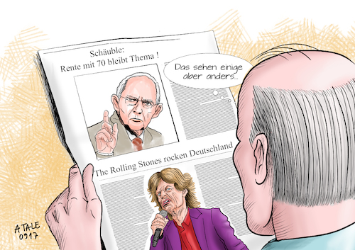 Cartoon: Rente mit 70 (medium) by Ago tagged bundestagswahl,2017,wahlkampf,rente,rentendiskussion,renteneintrittsalter,70,diskussion,merkel,festlegung,bleibt,bei,67,schaeuble,widerspruch,kein,tabu,anhebung,nicht,ausgeschlossen,cdu,debatte,spd,rolling,stones,tour,deutschland,september,hamburg,muenchen,duesseldorf,pop,rock,altrocker,karikatur,cartoon,illustration,tale,agostino,natale,bundestagswahl,2017,wahlkampf,rente,rentendiskussion,renteneintrittsalter,70,diskussion,merkel,festlegung,bleibt,bei,67,schaeuble,widerspruch,kein,tabu,anhebung,nicht,ausgeschlossen,cdu,debatte,spd,rolling,stones,tour,deutschland,september,hamburg,muenchen,duesseldorf,pop,rock,altrocker,karikatur,cartoon,illustration,tale,agostino,natale