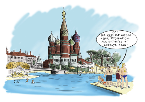 Cartoon: Russische Vorhut (medium) by Ago tagged russland,krim,krimkrise,ukraine,anschluss,putin,kreml,landnahme,autokratie,tourismus,russen,neureiche,urlaub,antalya,türkei,beliebt,reiseziel,politik,karikatur,cartoon,russland,krim,krimkrise,ukraine,anschluss,putin,kreml,landnahme,autokratie,tourismus,russen,neureiche,urlaub,antalya,türkei,beliebt,reiseziel,politik,karikatur,cartoon