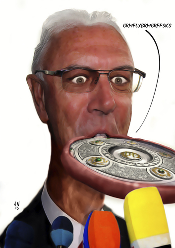 Cartoon: Schluss mit Stuss (medium) by Ago tagged interview,ausbeutung,sklaverei,arbeitsbedingungen,schlechte,katar,meisterschale,lippenteller,fussball,2022,wm,fifa,porträt,karikatur,beckenbauer,franz,beckenbauer,karikatur,porträt,fifa,wm,2022,katar,schlechte,arbeitsbedingungen,sklaverei,ausbeutung