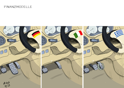 Cartoon: Schuldenbremse (medium) by Ago tagged schuldenbremse,finanzpolitik,schulden,investitionen,notlage,aufweichung,debatte,urteil,verfassungswidrig,haushalt,umschichtung,coronahilfen,klimafond,ktf,bundesregierung,ampelkoalition,spd,grüne,fdp,pkw,cockpit,pedale,italien,griechenland,politik,caricature,karikatur,cartoon,pressezeichnung,illustration,ago,agostino,natale,schuldenbremse,finanzpolitik,schulden,investitionen,notlage,aufweichung,debatte,urteil,verfassungswidrig,haushalt,umschichtung,coronahilfen,klimafond,ktf,bundesregierung,ampelkoalition,spd,grüne,fdp,pkw,cockpit,pedale,italien,griechenland,politik,caricature,karikatur,cartoon,pressezeichnung,illustration,ago,agostino,natale