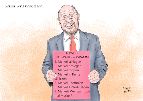 Cartoon: SPD Wahlprogramm Entwurf (medium) by Ago tagged martin,schulz,spd,kanzlerkandidat,bundestagswahl,2017,entwurf,wahlprogramm,leitantrag,reaktion,niederlagen,landtagswahlen,herausforderer,angela,merkel,sozialdemokraten,inhalte,unterschiede,alternativen,konkret,substanz,standpunkt,politik,karikatur,cartoon,illustration,tale,agostino,natale,martin,schulz,spd,kanzlerkandidat,bundestagswahl,2017,entwurf,wahlprogramm,leitantrag,reaktion,niederlagen,landtagswahlen,herausforderer,angela,merkel,sozialdemokraten,inhalte,unterschiede,alternativen,konkret,substanz,standpunkt,politik,karikatur,cartoon,illustration,tale,agostino,natale