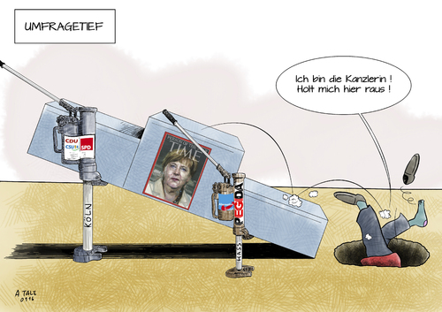 Cartoon: Umfragetief (medium) by Ago tagged angela,merkel,bundeskanzlerin,regierung,cdu,csu,spd,umfragen,beliebtheit,rückgang,absturz,flüchtlingskrise,debatte,diskussion,flüchtlinge,köln,übergriffe,besorgnis,belastung,schaffen,populismus,fremdenhass,afd,pegida,stimmung,umschwung,treppchen,time,person,des,jahres,fallen,politik,karikatur,cartoon,angela,merkel,bundeskanzlerin,regierung,cdu,csu,spd,umfragen,beliebtheit,rückgang,absturz,flüchtlingskrise,debatte,diskussion,flüchtlinge,köln,übergriffe,besorgnis,belastung,schaffen,populismus,fremdenhass,afd,pegida,stimmung,umschwung,treppchen,time,person,des,jahres,fallen,politik,karikatur,cartoon