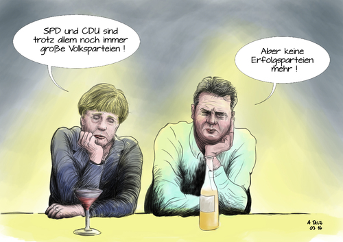 Cartoon: Volksparteien a.D. (medium) by Ago tagged spd,cdu,angela,merkel,sigmar,gabriel,parteien,vorsitzende,vorsitzender,volksparteien,tradition,verluste,niedergang,landtagswahlen,2016,maerz,abstimmung,niederlage,splitterpartei,baden,wuerttemberg,sachsen,anhalt,rheinland,pfalz,wandel,waehler,bindung,konkurrenz,populisten,afd,fluechtlingsthema,erfolgspartei,erfolg,wortspiel,bar,theke,trinken,gespraech,politik,karikatur,cartoon,spd,cdu,angela,merkel,sigmar,gabriel,parteien,vorsitzende,vorsitzender,volksparteien,tradition,verluste,niedergang,landtagswahlen,2016,maerz,abstimmung,niederlage,splitterpartei,baden,wuerttemberg,sachsen,anhalt,rheinland,pfalz,wandel,waehler,bindung,konkurrenz,populisten,afd,fluechtlingsthema,erfolgspartei,erfolg,wortspiel,bar,theke,trinken,gespraech,politik,karikatur,cartoon