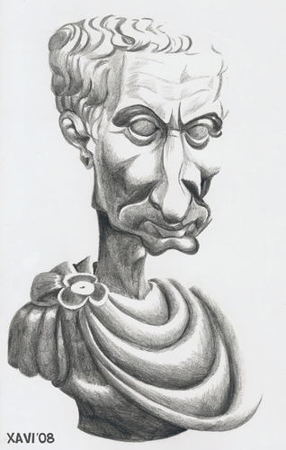 Cartoon: Julius Caesar (medium) by Xavi dibuixant tagged republica,cesar,history,empire,roma,caesar,julius,gaius,julius,caesar,rom,politiker,skulptur,staatsmann,feldherr,autor,diktator,attentat,portrait,kopf,gesicht,mann,karikatur