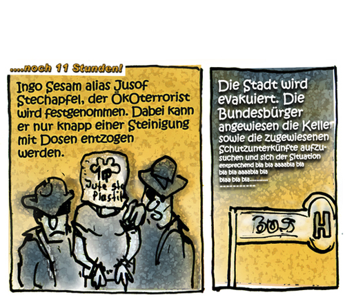 Cartoon: Karotten mit Erbsen 2 (medium) by zenundsenf tagged bio,erbsen,karotten,hazzard,öko,kathastrophe,terrorismus,konservierungsstoffe,zenf,illustration,zensenf,zenundsenf,andi,walter