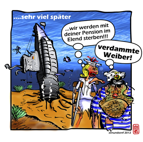 Cartoon: SEEWULFF web (medium) by zenundsenf tagged christian,wulff,bundespräsident,deutschland,skandal,bettina,olivia,oyl,seewölfe,federal,president,gemany,cartoon,comic,caricature,costa,concordia,uboot,submarine,bildzeitung,krieg,zenf,zensenf,zenundsenf,walter,andi