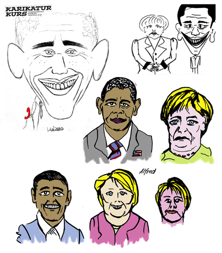 Cartoon: VHS Karikatur-Kurs 14 (medium) by zenundsenf tagged becherer,herbert,müller,christine,heimann,irmgard,bissinger,abhören,handy,spionageaffaire,präsident,amerikanischer,obama,barak,deutschland,bundeskanzlerin,merkel,angela,hardy,laurel,chaplin,charlie,hitler,adolf,2014,karikaturkurs,augsburg,volkshochschule