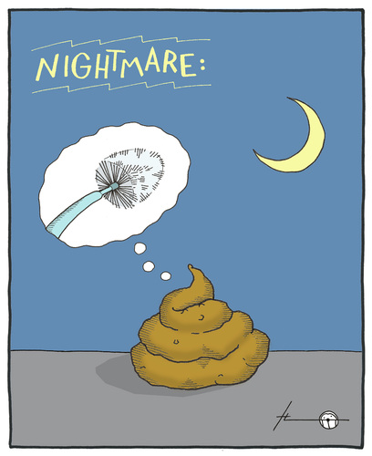 Cartoon: Nightmare (medium) by badham tagged badham,poop,scheisse,shit,scheiße,nightmare,albtraum,albtraum,kot,fäkalien,bad,wc,toilette,klobürste,reinigung,traum,träumen,mist