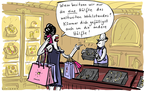 Cartoon: Hälfte (medium) by kittihawk tagged kittihawk,2015,ein,prozent,99,weltweiter,wohlstand,hälfte,kümmer,dich,um,die,andere,juwelier,schmuck,reichtum,armut,oxfam,bericht,davos,frau,einkaufen,shopping,kittihawk,2015,ein,prozent,99,weltweiter,wohlstand,hälfte,kümmer,dich,um,die,andere,juwelier,schmuck,reichtum,armut,oxfam,bericht,davos,frau,einkaufen,shopping