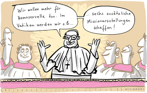 Cartoon: Komosexuelle Kirche (medium) by kittihawk tagged kittihawk,2014,papst,katholische,kirche,homosexuelle,zugehen,missionarsstellungen,schaffen,vatikan,kittihawk,2014,papst,katholische,kirche,homosexuelle,zugehen,missionarsstellungen,schaffen,vatikan