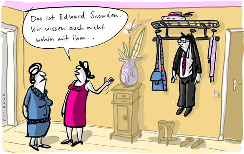 Cartoon: Snowden Asyl (medium) by kittihawk tagged kittihawk,2014,edward,snowden,nsa,wohin,mit,ihm,flur,garderobe,hängen,asyl,russland,moskau,wissen,nicht,unterbringen,deutschland,whistleblower,abgelaufen,kittihawk,2014,edward,snowden,nsa,wohin,mit,ihm,flur,garderobe,hängen,asyl,russland,moskau,wissen,nicht,unterbringen,deutschland,whistleblower,abgelaufen