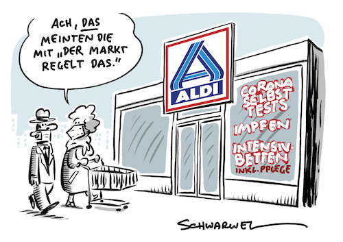 Cartoon: Aldi Corona Selbsttests (medium) by Schwarwel tagged corona,coronapandemie,covid19,pandemie,selbsttest,schnelltests,aldi,discounter,wirtschaft,marktregulierung,markt,finanzen,gesundheitsminister,jens,spahn,lockerungen,shutdown,lockdown,maskenpflicht,cartoon,karikatur,schwarwel,corona,coronapandemie,covid19,pandemie,selbsttest,schnelltests,aldi,discounter,wirtschaft,marktregulierung,markt,finanzen,gesundheitsminister,jens,spahn,lockerungen,shutdown,lockdown,maskenpflicht,cartoon,karikatur,schwarwel