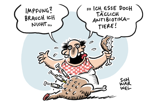 Cartoon: Antibiotika Massentierhaltung (medium) by Schwarwel tagged impfung,impfen,lebensmittel,ernährung,nahrung,antibiotika,tiere,tierquälerei,fleischkonsum,fleisch,fleischesser,umwelt,klima,klimakrise,klimapolitik,massentierhaltung,tierhaltung,gesundheit,krankheit,gesund,krank,europaparlament,resistenz,resistent,resistente,bakterien,multiresistenzen,antibiotikaresistenzen,cartoon,karikatur,schwarwel,impfung,impfen,lebensmittel,ernährung,nahrung,antibiotika,tiere,tierquälerei,fleischkonsum,fleisch,fleischesser,umwelt,klima,klimakrise,klimapolitik,massentierhaltung,tierhaltung,gesundheit,krankheit,gesund,krank,europaparlament,resistenz,resistent,resistente,bakterien,multiresistenzen,antibiotikaresistenzen,cartoon,karikatur,schwarwel