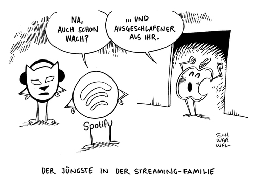 Cartoon: Apple Music Streaming Plattform (medium) by Schwarwel tagged apple,music,iphone,hersteller,streaming,plattform,spotify,internet,online,world,wide,web,www,karikatur,schwarwel,apple,music,iphone,hersteller,streaming,plattform,spotify,internet,online,world,wide,web,www,karikatur,schwarwel