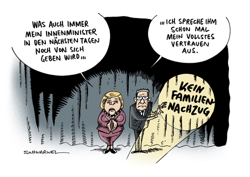 Cartoon: Asyl Vorschlag de Maiziere (medium) by Schwarwel tagged asyl,vorschlag,de,maiziere,innenminister,parteifreunde,unterstützen,unterstützung,merkel,spricht,vertrauen,aus,asylanten,flüchtlinge,flüchtlingspolitik,asylpolitik,angela,angie,kein,familiennachzug,familien,frauen,kinder,karikatur,schwarwel,umstritten,unruhe,regierung,cdu,csu,begrenzung,flüchtlingszahlen,nachzug,syrische,flüchtlingen,syrien,krieg,flucht,kriegsgebiete,union,asyl,vorschlag,de,maiziere,innenminister,parteifreunde,unterstützen,unterstützung,merkel,spricht,vertrauen,aus,asylanten,flüchtlinge,flüchtlingspolitik,asylpolitik,angela,angie,kein,familiennachzug,familien,frauen,kinder,karikatur,schwarwel,umstritten,unruhe,regierung,cdu,csu,begrenzung,flüchtlingszahlen,nachzug,syrische,flüchtlingen,syrien,krieg,flucht,kriegsgebiete,union