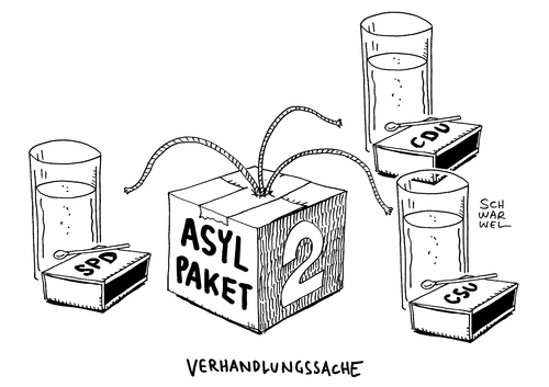 Cartoon: Asylpaket II (medium) by Schwarwel tagged asylpaket,koalition,regierungsfähigkeit,regierung,asyl,asylsuchende,flüchtlinge,flüchtlingspolitik,karikatur,schwarwel,kompromiss,merkel,seehofer,sigmar,gabriel,angela,parteispitze,cdu,csu,spd,aussetzung,familiennachzug,subsidiärer,schutz,asylpaket,koalition,regierungsfähigkeit,regierung,asyl,asylsuchende,flüchtlinge,flüchtlingspolitik,karikatur,schwarwel,kompromiss,merkel,seehofer,sigmar,gabriel,angela,parteispitze,cdu,csu,spd,aussetzung,familiennachzug,subsidiärer,schutz