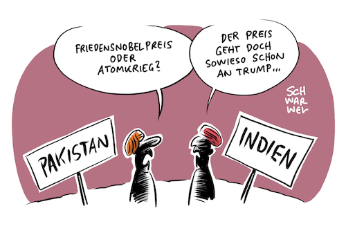 Cartoon: Atommächte Indien Pakistan (medium) by Schwarwel tagged atommacht,atommächte,indien,pakistan,atomwaffen,atomwaffe,krieg,terror,waffen,gewalt,trump,friedensnobelpreis,cartoon,karikatur,schwarwel,atommacht,atommächte,indien,pakistan,atomwaffen,atomwaffe,krieg,terror,waffen,gewalt,trump,friedensnobelpreis,cartoon,karikatur,schwarwel