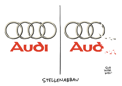 Cartoon: Audi Stellenabbau (medium) by Schwarwel tagged audi,stellenabbau,autokonzern,automobilkonzern,autohersteller,job,arbeit,lohn,gehalt,arbeitslos,entlassung,betriebsrat,cartoon,karikatur,schwarwel,arbeitnehmer,arbeitgeber,sparprogramm,betriebsbedingte,kündigung,kündigungen,personal,personalabbau,arbeitsplätze,beschäftigungsgarantie,fahrzeuge,automobilbranche,dieselskandal,abgasskandal,volkswagen,audi,stellenabbau,autokonzern,automobilkonzern,autohersteller,job,arbeit,lohn,gehalt,arbeitslos,entlassung,betriebsrat,cartoon,karikatur,schwarwel,arbeitnehmer,arbeitgeber,sparprogramm,betriebsbedingte,kündigung,kündigungen,personal,personalabbau,arbeitsplätze,beschäftigungsgarantie,fahrzeuge,automobilbranche,dieselskandal,abgasskandal,volkswagen