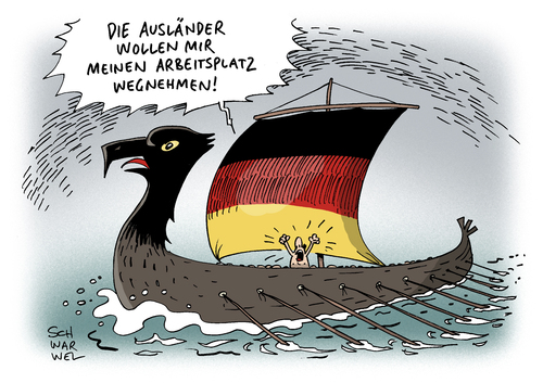 Cartoon: Ausländerfeindlichkeit (medium) by Schwarwel tagged ausländer,migranten,ausländerfeindlichkeit,übergriffe,nazi,nazis,gewalt,terror,aber,asyl,asylanten,karikatur,schwarwel,ausländer,migranten,ausländerfeindlichkeit,übergriffe,nazi,nazis,gewalt,terror,aber,asyl,asylanten,karikatur,schwarwel