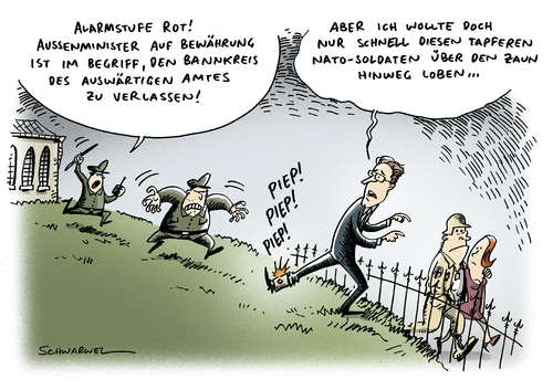 Cartoon: Außenminister Westerwelle (medium) by Schwarwel tagged außenminister,westerwelle,guido,minister,deutschland,politik,partei,fdp,bewährung,grüne,die,grünen,roth,abdankung,nato,libyen,einsatz,bannkreis,bannmeile,alarmstufe,rot,amt,roesler,karikatur,schwarwel,außenminister,westerwelle,minister,deutschland,politik,partei,fdp,bewährung,grüne,abdankung,nato,libyen,bannmeile,alarmstufe,rot,amt