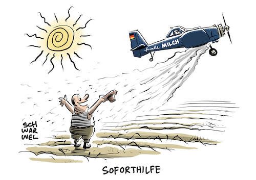 Cartoon: Bauern Soforthilfe Hitzewelle (medium) by Schwarwel tagged hitze,hitzewelle,dürre,trockenheit,klima,klimawandel,landwirtschaft,kühe,schweine,agrar,agrarwirtschaft,bauern,bauernverband,notstand,essen,nahrung,lebensmittel,feld,felder,milliarden,soforthilfe,landwirt,landwirte,ernten,cartoon,karikatur,schwarwel,hitze,hitzewelle,dürre,trockenheit,klima,klimawandel,landwirtschaft,kühe,schweine,agrar,agrarwirtschaft,bauern,bauernverband,notstand,essen,nahrung,lebensmittel,feld,felder,milliarden,soforthilfe,landwirt,landwirte,ernten,cartoon,karikatur,schwarwel