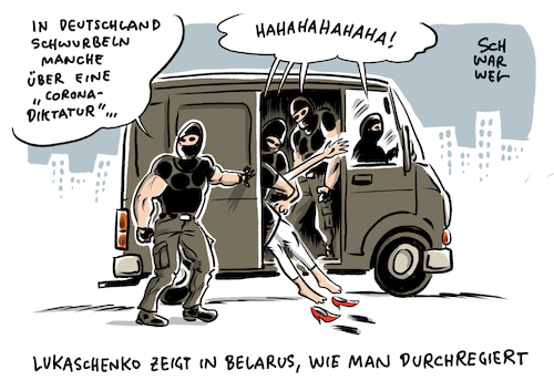 Cartoon: Belarus Verschleppung (medium) by Schwarwel tagged belarus,verschleppung,oppositionelle,opposition,außenpolitik,weißrussland,kolesnikowa,oppositionsaktivistin,aktivistin,demonstration,polizei,polizeigewalt,aufstand,krawalle,entführung,geheimdienst,kgb,ukraine,abschiebung,proteste,lukaschenko,cartoon,karikatur,schwarwel,belarus,verschleppung,oppositionelle,opposition,außenpolitik,weißrussland,kolesnikowa,oppositionsaktivistin,aktivistin,demonstration,polizei,polizeigewalt,aufstand,krawalle,entführung,geheimdienst,kgb,ukraine,abschiebung,proteste,lukaschenko,cartoon,karikatur,schwarwel