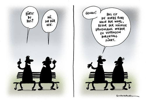 Cartoon: Berlin hat gewählt (medium) by Schwarwel tagged wahl,berlin,verschnaufpause,urnengang,urne,partei,demokratie,deutschland,ruhe,wahlbeteiligung,spd,cdu,die,grüne,fdp,pds,karikatur,schwarwel,wahl,berlin,partei,demokratie,deutschland,ruhe,wahlbeteiligung,spd,cdu,grüne,fdp,pds,die