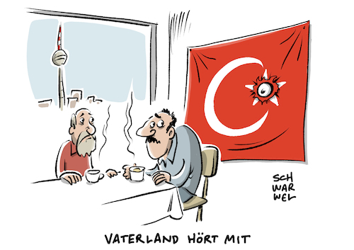 Cartoon: Bespitzelungen in Deutschland (medium) by Schwarwel tagged bespitzelung,deutschland,türkei,erdogan,spitzel,spionage,generalbundesanwalt,ermittlung,geheimdienst,gülen,bewegung,türkisch,ermittliungsverfahren,nachrichtendienst,politik,karikatur,schwarwel,bespitzelung,deutschland,türkei,erdogan,spitzel,spionage,generalbundesanwalt,ermittlung,geheimdienst,gülen,bewegung,türkisch,ermittliungsverfahren,nachrichtendienst,politik,karikatur,schwarwel