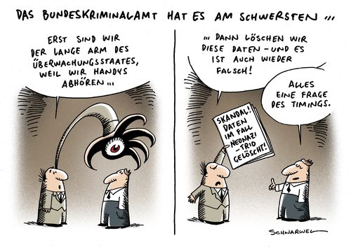 Cartoon: BKA Zwickau Neonazi (medium) by Schwarwel tagged schwarwel,karikatur,ermittlung,akten,daten,polizei,bundespolizei,zwickau,kriminalität,neonazi,mord,bundeskriminalamt,bka,bka,bundeskriminalamt,mord,neonazi,kriminalität,zwickau,bundespolizei,polizei,daten,ermittlung