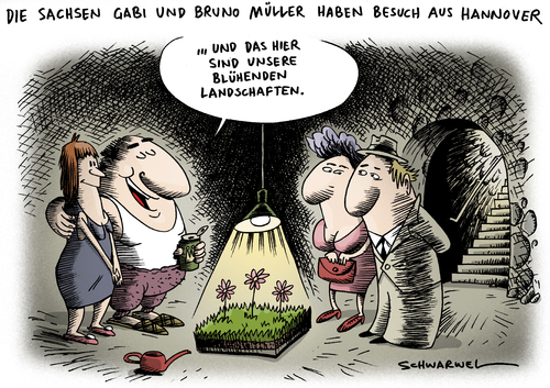 Cartoon: Blühende Landschaften (medium) by Schwarwel tagged ost,deutsch,osten,westen,oktober,hannover,sachsen,wende,deutsche,einheit,aufschwung,krise,landschaft,karikatur,schwarwel,ost,west,deutschland,ossi,wessi,oktober,deutsche einheit,wiedervereinigung,osten,westen,deutsche,einheit,landschaft,hannover,sachsen,wende