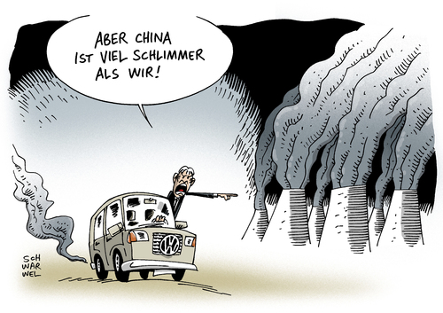 Cartoon: China mehr Kohlenmonoxid (medium) by Schwarwel tagged vw,volkswagen,skandal,abgas,benzin,benziner,sprit,angaben,falsch,klima,china,kohlendioxid,karikatur,chwarwel,umwelt,umweltzerstörung,vw,volkswagen,skandal,abgas,benzin,benziner,sprit,angaben,falsch,klima,china,kohlendioxid,karikatur,chwarwel,umwelt,umweltzerstörung