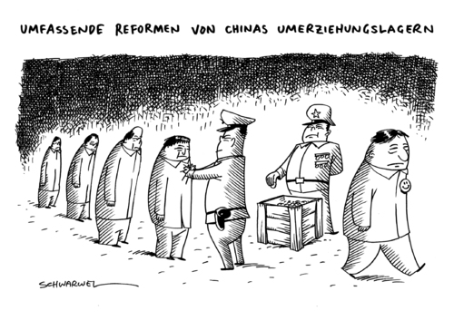 Cartoon: China Umerzierhungslager (medium) by Schwarwel tagged china,abschaffung,umerziehungslager,peking,kp,umerziehung,durch,arbeit,menschenrechte,angeklagte,haft,prozess,arbeitslager,reform,karikatur,schwarwel,china,abschaffung,umerziehungslager,peking,kp,umerziehung,durch,arbeit,menschenrechte,angeklagte,haft,prozess,arbeitslager,reform,karikatur,schwarwel