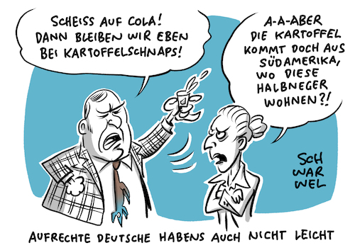 Cartoon: Cola Herstellersteller AfD (medium) by Schwarwel tagged cola,coca,vita,fritz,hersteller,afd,alternative,für,deutschland,haltung,position,positionen,einstellung,meinung,weidel,von,storch,hoecke,gauland,fake,fakeplakate,pepsi,markenrecht,markenrechte,politische,getränkemarke,aktivisten,aktivistengruppe,markenrechtsverletzung,neger,halbneger,rassismus,rassisten,nazi,nazis,rechtsextremismus,rechtsextrem,flüchtlinge,geflüchtete,hass,hetze,wutbürger,rechtspopulisten,rechtspopulismus,populisten,populismus,weltoffenheit,toleranz,miteinander,cartoon,karikatur,schwarwel,cola,coca,vita,fritz,hersteller,afd,alternative,für,deutschland,haltung,position,positionen,einstellung,meinung,weidel,von,storch,hoecke,gauland,fake,fakeplakate,pepsi,markenrecht,markenrechte,politische,getränkemarke,aktivisten,aktivistengruppe,markenrechtsverletzung,neger,halbneger,rassismus,rassisten,nazi,nazis,rechtsextremismus,rechtsextrem,flüchtlinge,geflüchtete,hass,hetze,wutbürger,rechtspopulisten,rechtspopulismus,populisten,populismus,weltoffenheit,toleranz,miteinander,cartoon,karikatur,schwarwel