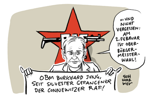 Cartoon: Connewitz Silvester RAF (medium) by Schwarwel tagged connewitz,silvester,linksextrem,linksextremismus,terror,mord,totschlag,polizei,polizeigewalt,wahlkampf,obm,burkhard,jung,spd,cdu,raf,antifa,antifaschismus,oberbürgermeister,le3112,le0101,silvesternacht,connewitzer,kreuz,linksextreme,gewalt,cartoon,karikatur,schwarwel,connewitz,silvester,linksextrem,linksextremismus,terror,mord,totschlag,polizei,polizeigewalt,wahlkampf,obm,burkhard,jung,spd,cdu,raf,antifa,antifaschismus,oberbürgermeister,le3112,le0101,silvesternacht,connewitzer,kreuz,linksextreme,gewalt,cartoon,karikatur,schwarwel