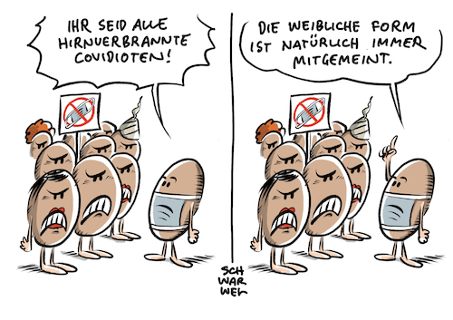 Cartoon: Coronademo Gendern (medium) by Schwarwel tagged corona,coronavirus,covid19,pandemie,coronapandemie,epidemie,abstandsregeln,hygienevorschriften,mundnasenschutz,schutzmaske,mns,aha,regel,anticoronademo,coronademo,verschwörungstheoretiker,verschwörungstheorie,verschwörungsmythen,coronaleugner,coronagegner,impfzwang,impfgegner,gendern,gendersternchen,gleichberechtigung,feminismus,feministin,sexismus,gleichstellung,cartoon,karikatur,schwarwel,corona,coronavirus,covid19,pandemie,coronapandemie,epidemie,abstandsregeln,hygienevorschriften,mundnasenschutz,schutzmaske,mns,aha,regel,anticoronademo,coronademo,verschwörungstheoretiker,verschwörungstheorie,verschwörungsmythen,coronaleugner,coronagegner,impfzwang,impfgegner,gendern,gendersternchen,gleichberechtigung,feminismus,feministin,sexismus,gleichstellung,cartoon,karikatur,schwarwel