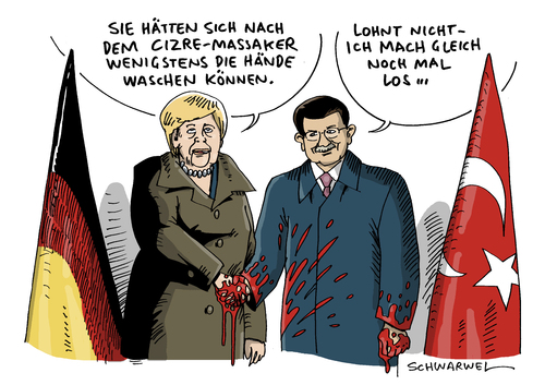 Cartoon: Davutoglu empfängt Merkel (medium) by Schwarwel tagged davutoglu,empfängt,merkel,türkisches,massaker,mord,tot,terror,gewalt,krieg,cizre,premier,premierminister,bundeskanzlerin,angela,angie,blut,kurden,türkei,bürgerkrieg,terrororganisation,pkk,ahmet,ankara,städtekrieg,karikatur,schwarwel,davutoglu,empfängt,merkel,türkisches,massaker,mord,tot,terror,gewalt,krieg,cizre,premier,premierminister,bundeskanzlerin,angela,angie,blut,kurden,türkei,bürgerkrieg,terrororganisation,pkk,ahmet,ankara,städtekrieg,karikatur,schwarwel