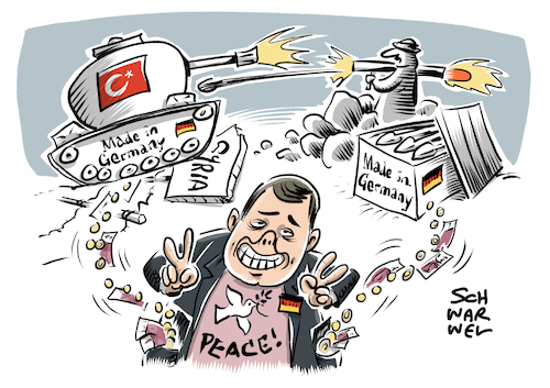 Cartoon: Deutsche Waffenlieferung (medium) by Schwarwel tagged deutsche,waffenlieferung,waffen,waffe,deutschland,türkei,syrien,kurden,panzer,krieg,terror,zerstörung,terrorangriff,ankara,erdogan,sigmar,gabriel,waffenexport,waffenexporte,rüstungsexport,rüstungsexporte,nordsyrien,assad,militär,militärgewalt,rakete,raketen,panzerabwehrraketen,peschmerga,aufrüstung,rüstungsdeal,rüstungsabkommen,terrorist,terroristen,kampf,kämpfer,freiheitskämpfer,angriffskrieg,afrin,aleppo,rüstungspolitik,is,islamischer,staat,miliz,karikatur,schwarwel,deutsche,waffenlieferung,waffen,waffe,deutschland,türkei,syrien,kurden,panzer,krieg,terror,zerstörung,terrorangriff,ankara,erdogan,sigmar,gabriel,waffenexport,waffenexporte,rüstungsexport,rüstungsexporte,nordsyrien,assad,militär,militärgewalt,rakete,raketen,panzerabwehrraketen,peschmerga,aufrüstung,rüstungsdeal,rüstungsabkommen,terrorist,terroristen,kampf,kämpfer,freiheitskämpfer,angriffskrieg,afrin,aleppo,rüstungspolitik,is,islamischer,staat,miliz,karikatur,schwarwel