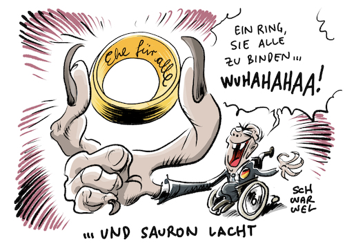 Cartoon: Ehe für alle (medium) by Schwarwel tagged ehe,für,alle,heirat,gleichgeschlichtlich,homoehe,schwul,lesbisch,homophob,homophobie,bundestag,entscheidung,spd,die,linke,grüne,cdu,csu,partei,bürgerliche,institution,ring,hochzeitsring,gleichgeschlechtliche,partnerschaft,adoption,steuer,karikatur,schwarwel,ehe,für,alle,heirat,gleichgeschlichtlich,homoehe,schwul,lesbisch,homophob,homophobie,bundestag,entscheidung,spd,die,linke,grüne,cdu,csu,partei,bürgerliche,institution,ring,hochzeitsring,gleichgeschlechtliche,partnerschaft,adoption,steuer,karikatur,schwarwel